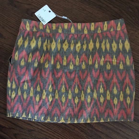 Ladakh Mini Skirt Yellow Orange Print Zip Front Junior Large Fall NEW College - Picture 2 of 9